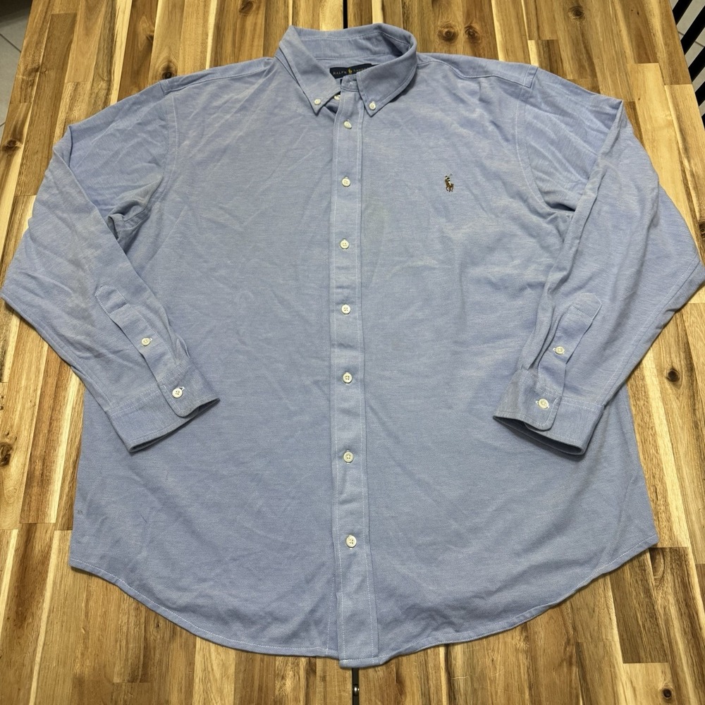 Polo Ralph Lauren Knit Oxford Shirt Mens 2XLT Blue Long Sleeve Pony Logo Tall